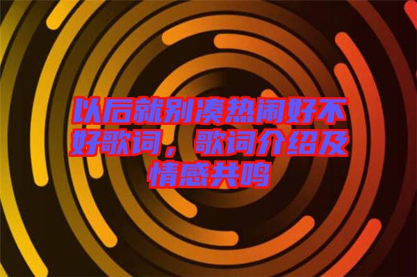 以后就別湊熱鬧好不好歌詞，歌詞介紹及情感共鳴