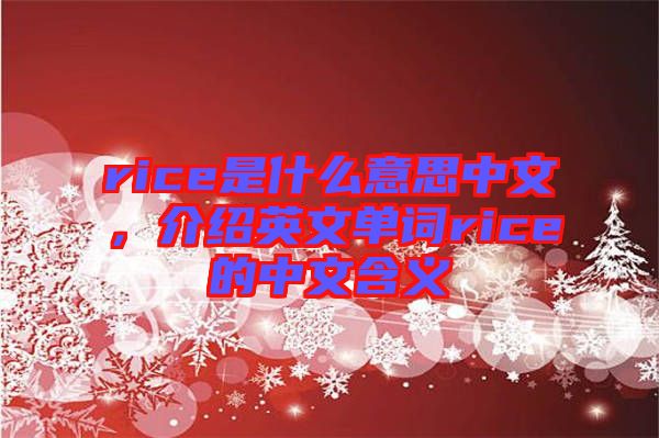 rice是什么意思中文，介紹英文單詞rice的中文含義