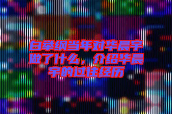 白舉綱當(dāng)年對(duì)華晨宇做了什么，介紹華晨宇的過往經(jīng)歷