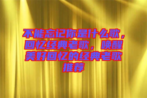 不能忘記你是什么歌，回憶經典老歌，喚醒美好回憶的經典老歌推薦