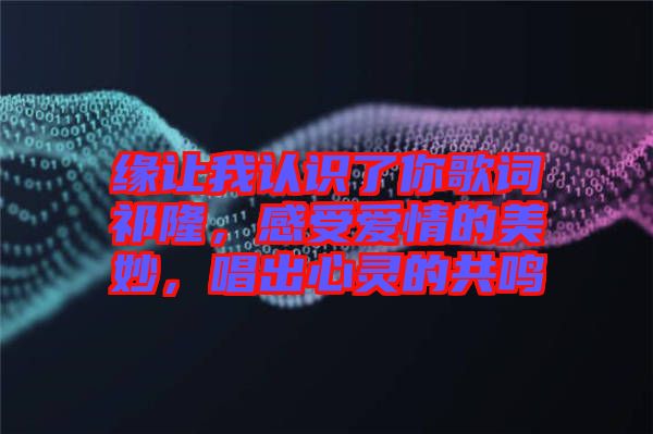 緣讓我認(rèn)識(shí)了你歌詞祁隆，感受愛(ài)情的美妙，唱出心靈的共鳴