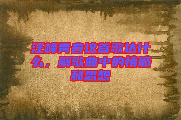 汪峰青春這首歌達什么，解歌曲中的情感和思想