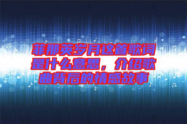 菲那英歲月這首歌詞是什么意思，介紹歌曲背后的情感故事