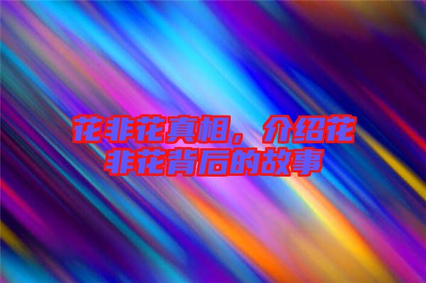 花非花真相，介紹花非花背后的故事