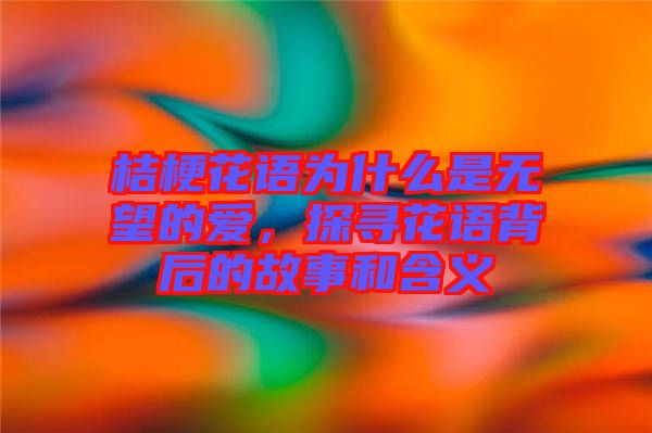 桔梗花語為什么是無望的愛，探尋花語背后的故事和含義