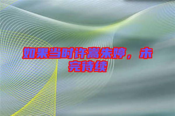 如果當(dāng)時(shí)許嵩朱婷，未完待續(xù)